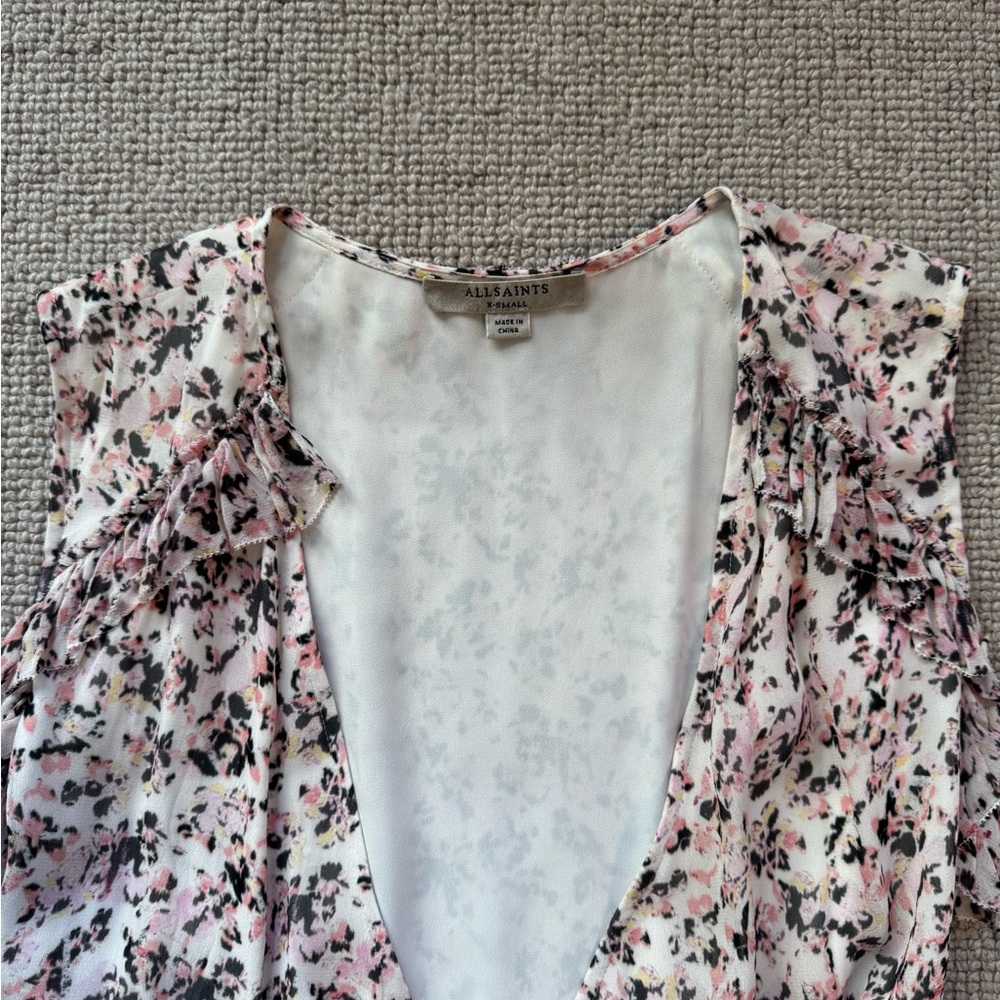 All Saints Sleeveless Wrap Dress in Pink Floral Pattern (Size XS) - Picture 2 of 4